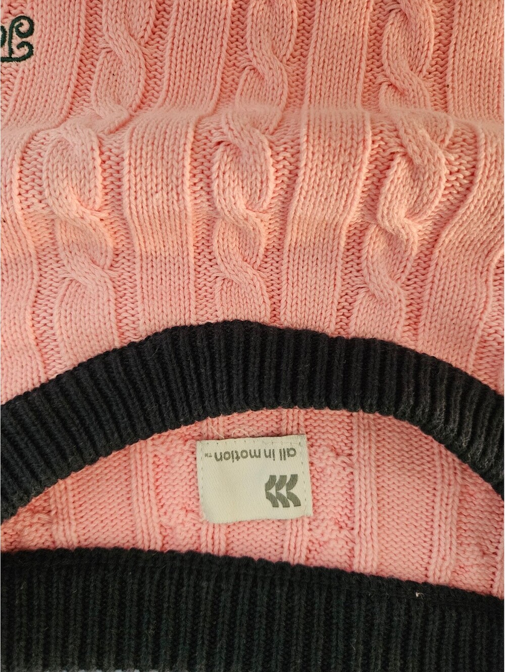All In Motion Pink and Green Striped Cropped Cable Knit Pullover Sweater-Medium - Picture 3 of 7